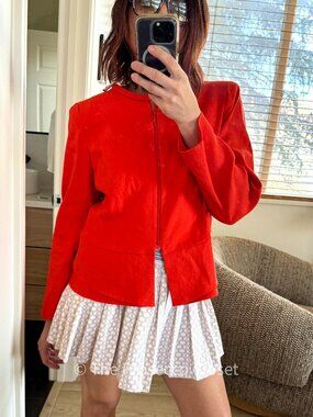 Lafayette 148 New York Linen Blend Jacket Red Tailored Blazer Minimal Luxe (12)